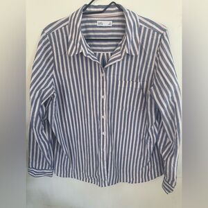 Striped Blue and White Women’s Button-Up Shirt